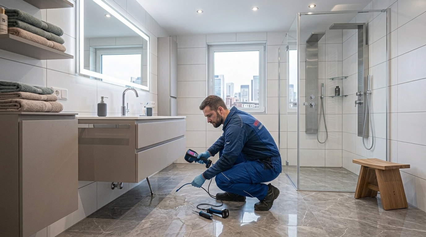 Technische Leckageortung in einem Badezimmer